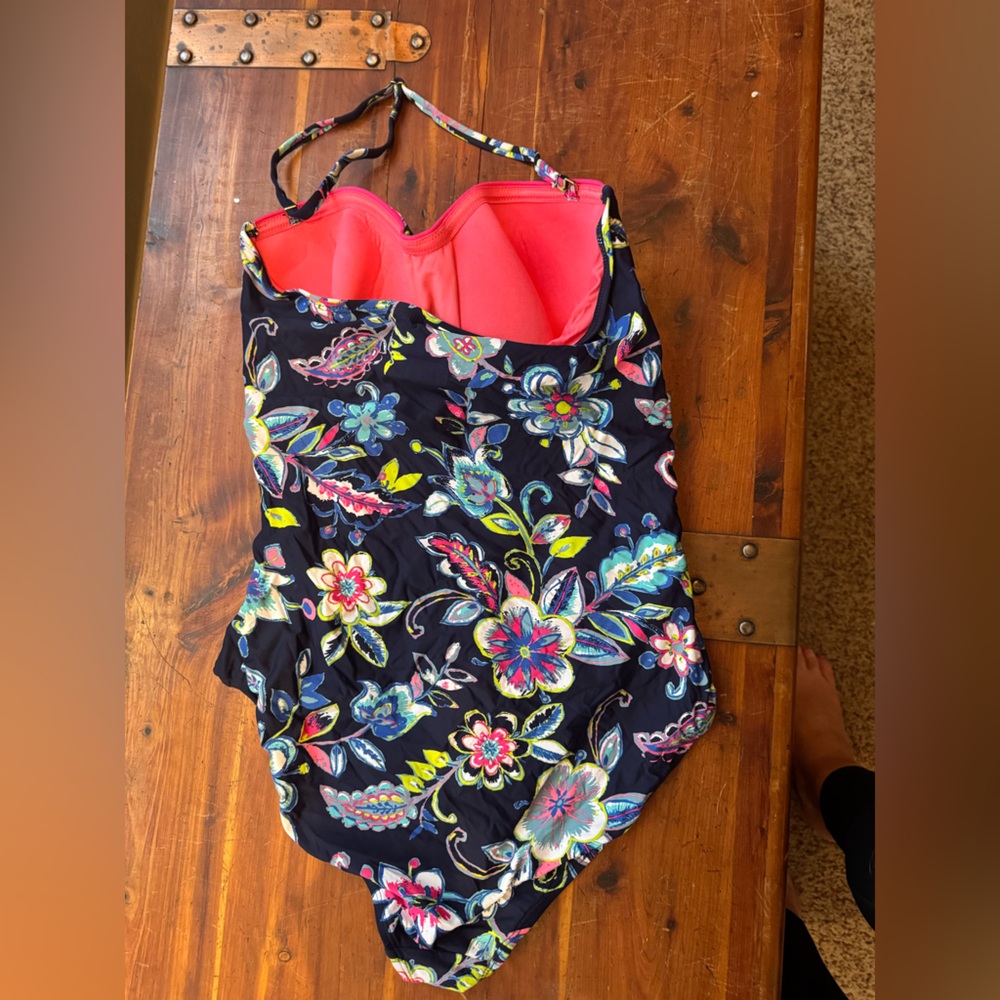 Anne Cole Blue and Pink Floral One Piece Swimsuit - Picture 2 of 6